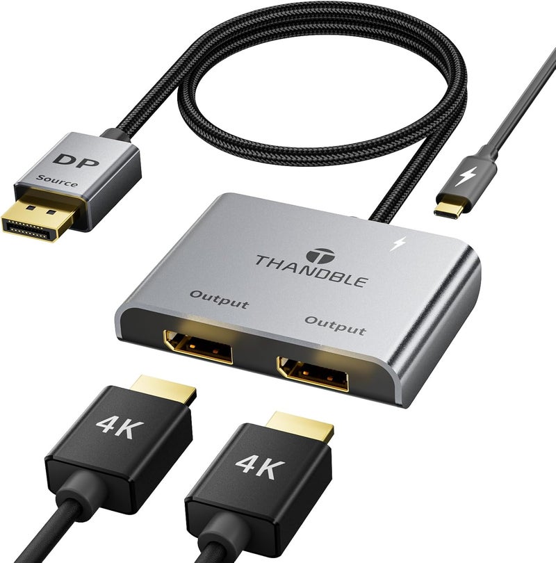 THANDBLE DisplayPort to Dual DisplayPort Splitter Adapter (4K@60Hz) Display Port 1 in 2 Out Splitter for Dual Monitor Extended Display, MST DP to 2 DP Adapter for PC, Graphics Card - Image 1